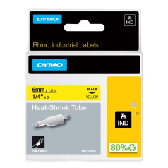 Термоусадочная трубка Dymo S0718270/18052, 6 мм, черный на желтом