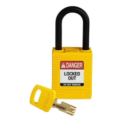 Замок SafeKey нейлоновый Brady, пластиковая дужка, 38 мм, Ø 6.4 мм, желтый [gws150232]