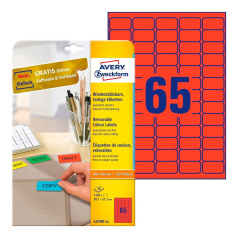 Удаляемые этикетки Avery Zweckform, красные, 38.1 x 21.1 мм, 65 этикеток на листе А4 (20 листов) [L4790-20]