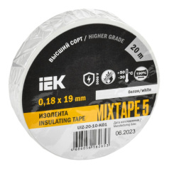 Изолента IEK MIXTAPE 5, 0.18 х 19 мм, белая, 20 м [UIZ-20-10-K01]