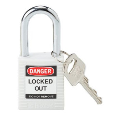 Замки нейлоновые Brady, стальные дужки, 38 мм, Ø 6.4 мм, белые, 6 шт [gws813638]