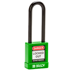 Замки алюминиевые с полимерным покрытием Brady, стальные дужки в нейлоновой оболочке, 75 мм, Ø 6.5 мм, зеленые, 6 шт [gws834478]