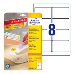 Удаляемые этикетки Avery Zweckform, белые, 96 x 63.5 мм, 8 этикеток на листе А4 (25 листов) [L4745REV-25]