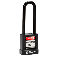 Замки алюминиевые с полимерным покрытием Brady, стальные дужки в нейлоновой оболочке, 75 мм, Ø 6.5 мм, черные, 6 шт [gws834475]