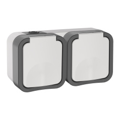 Розетка 2-местная IEK TORS горизонтальная 16А IP55 TS222 серо-белый [TS-R26-16-55-G-K41]