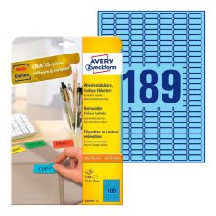 Удаляемые этикетки Avery Zweckform, голубые, 25.4 x 10 мм, 189 этикеток на листе А4 (20 листов) [L6048-20]