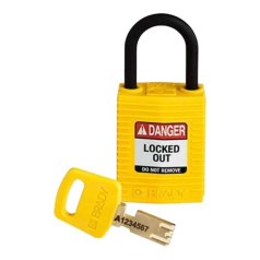 Замок SafeKey нейлоновый Brady компактный, нейлоновая дужка, 25 мм, Ø 4.3 мм, желтый [gws150181]