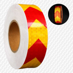 Алмазная светоотражающая лента красно-желтая Елочка, 50 мм х 50 м