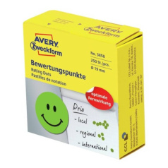 Этикетки-точки в диспенсере Avery Zweckform, Ø 19 мм, веселый смайлик, зеленый (250 шт) [3858]