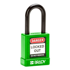 Замки алюминиевые с полимерным покрытием Brady, стальные дужки в нейлоновой оболочке, 38 мм, Ø 6.5 мм, зеленые, 6 шт [gws834472]