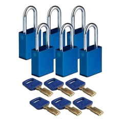 Замки алюминиевые Brady SafeKey со стальной дужкой, 38 мм, Ø 6.4 мм, синие, 6 шт [gws150302]