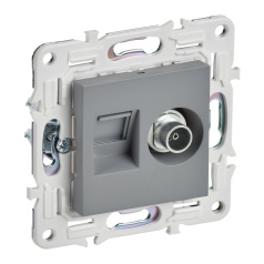 Розетка двойная TV+RJ45 IEK SKANDY кат. 6 SK-A15Gr серый [SK-AK20-2-K03]