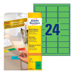 Удаляемые этикетки Avery Zweckform, зеленый, 63.5 x 33.9 мм, 24 этикетки на листе А4 (20 листов) [L6033-20]