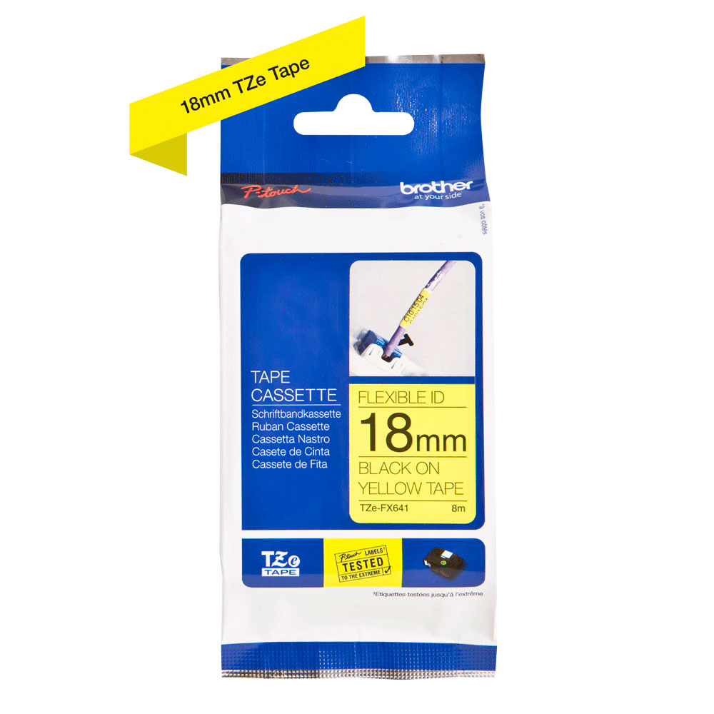 Картридж Brother TZe-FX641, 18 мм, черный на желтом [TZeFX641]