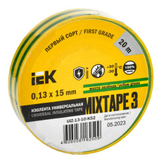 Изолента IEK MIXTAPE 3, 0.13 х 15 мм, желто-зеленая, 20 м [UIZ-13-10-K52]