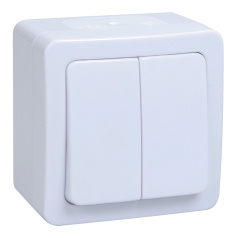 Выключатель IEK ГЕРМЕС PLUS ВС20-2-0-ГПБ двухклавишный IP54 белый [EVMP20-K01-10-54-EC]