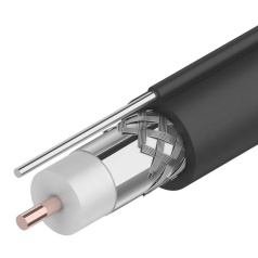 Кабель коаксиальный RG-11U Rexant, 75 Ом, с тросом, черный, бухта 305 м [01-3021]