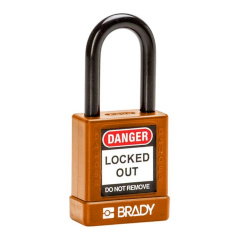 Замки алюминиевые с полимерным покрытием Brady, стальные дужки в нейлоновой оболочке, 38 мм, Ø 6.5 мм, оранжевые, 6 шт [gws834473]