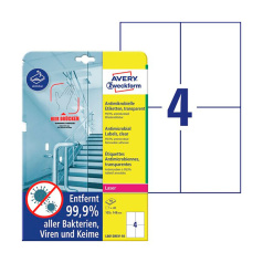 Антимикробные удаляемые этикетки Avery Zweckform, прозрачные, 105 х 148 мм, 4 этикетки на листе А4 (10 листов) [L8013rev-10]