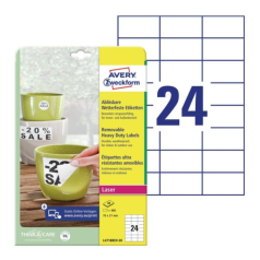 Всепогодные удаляемые этикетки Avery Zweckform, белые матовые, 70 х 37 мм, 24 этикетки на листе А4 (20 листов) [L4718REV-20]