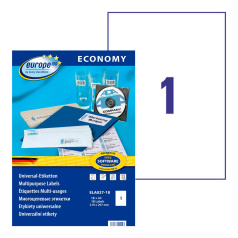 Этикетки самоклеящиеся Europe-100, белые, 210 x 297 мм, 1 этикетка на листе А4 (18 листов) [ELA027-18]