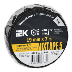 Изолента ХБ черная IEK MIXTAPE 5, 19 мм х 7 м [UIZ20-19-07-K02]