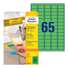 Удаляемые этикетки Avery Zweckform, зеленый, 38.1 x 21.1 мм, 65 этикеток на листе А4 (20 листов) [L4792-20]