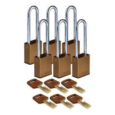 Замки алюминиевые Brady SafeKey со стальной дужкой, 76 мм, Ø 6.4 мм, коричневые, 6 шт [gws150235]