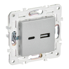 Розетка USB IEK SKANDY A+C 18Вт SK-R13S серебряный [SK-U22-018-K23]