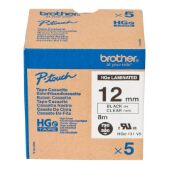 Набор лент Brother HGe-131V5, 12 мм, черный на прозрачном (5 лент по 8 м) [HGe131V5]