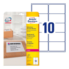 Всепогодные адресные этикетки Avery Zweckform, белые матовые, 99.1 x 57 мм, 10 этикеток на листе А4 (25 листов) [L7992-25]