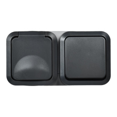 Блок розетка + выключатель горизонтальный IEK TORS 16А IP55 TS142 графит [TS-G10-6-55-V-K53]