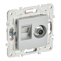 Розетка двойная TV+RJ45 IEK SKANDY кат. 6 SK-A15S серебряный [SK-AK20-2-K23]