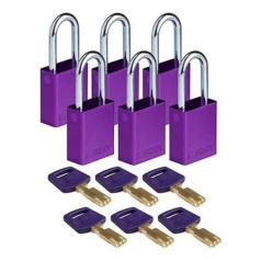 Замки алюминиевые Brady SafeKey со стальной дужкой, 38 мм, Ø 6.4 мм, фиолетовые, 6 шт [gws150347]