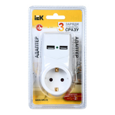 Адаптер IEK Т-01/01 1 место 2P+PE 16А 2хUSB 2,1A белый [WTP10-16-01-ZKU-K01]