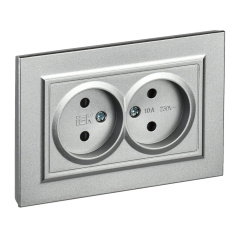 Розетка 2-местная IEK BRITE без заземления со шторками 10А в сборе РСш12-2-БрА алюминий [BR-R23-10-K47-F]