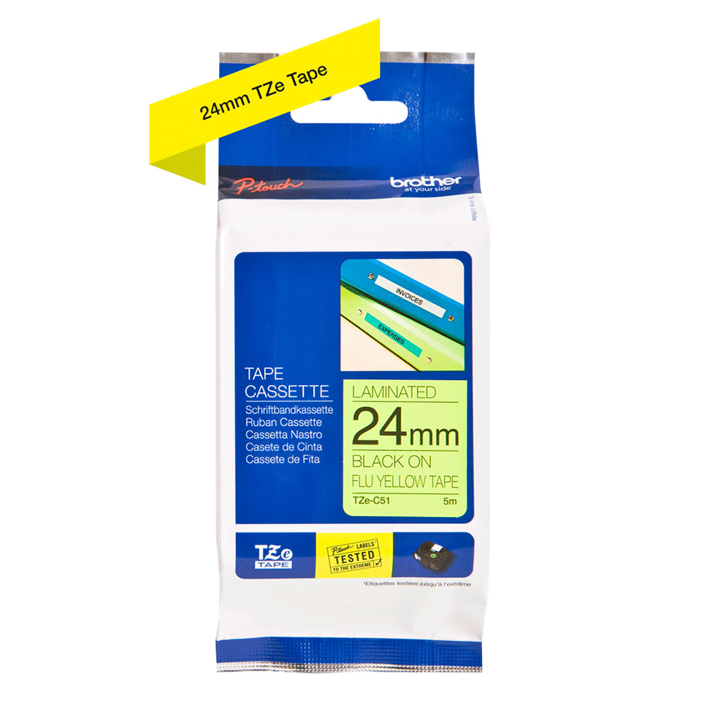 Картридж Brother TZe-C51, 24 мм, черный на флуоресцентном желтом [TZeC51]