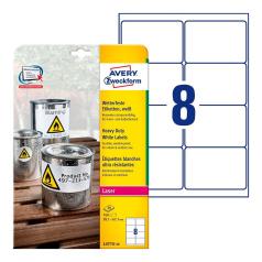 Всепогодные этикетки Avery Zweckform, белые матовые, 99.1 x 67.7 мм, 8 этикеток на листе А4 (20 листов) [L4715-20]