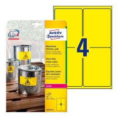 Всепогодные этикетки Avery Zweckform, желтые матовые, 99.1 x 139 мм, 4 этикетки на листе А4 (20 листов) [L6127-20]