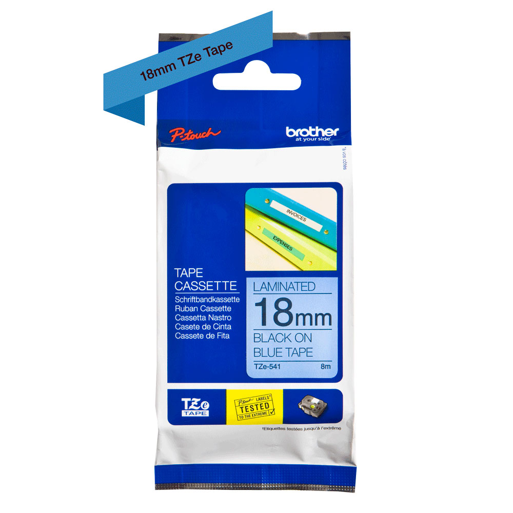Картридж Brother TZe-541, 18 мм, черный на синем [TZe541]