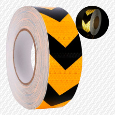 Алмазная светоотражающая лента желтая-черная Елочка, 50 мм х 45.7 м