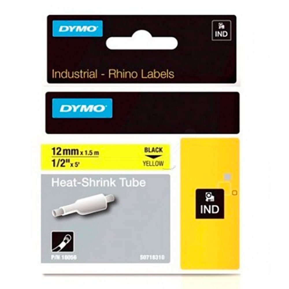 Термоусадочная трубка Dymo S0718310/18056, 12 мм, черный на желтом