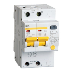 Дифференциальный автомат IEK KARAT АД12 2P 10А 100мА, тип AC [MAD10-2-010-C-100]