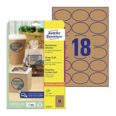 Этикетки из крафт-бумаги Avery Zweckform, коричневые, овальные 63.5 x 42.3 мм, 18 этикеток на листе А4 (25 листов) [L7103-25]