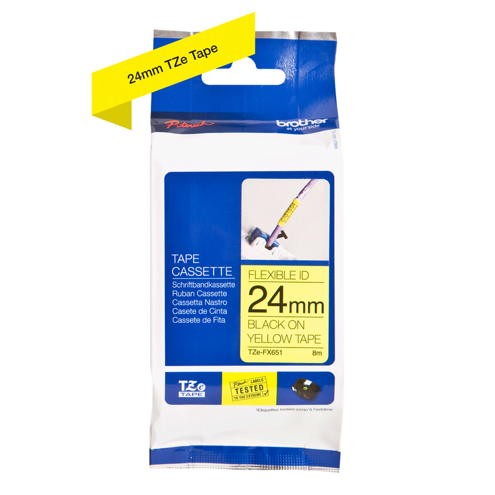 Картридж Brother TZe-FX651, 24 мм, черный на желтом [TZeFX651]