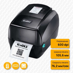 Термотрансферный принтер Godex RT863i+, 600 dpi, 3 ips, USB, RS232, Ethernet, USB [011-863R12-A00]