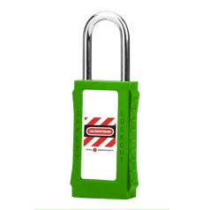 Замок блокировочный со стальной дужкой и удлиненным корпусом, 38 мм, Ø 6 мм, дисковый цилиндр, зеленый [gwr023DS38GRN]