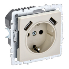 Розетка 1-местная IEK BRITE с заземлением со шторками 16А с USB A+A 5В 3,1А РЮш10-2-БрКр бежевый [BR-R14-16-U21-D31-K10]