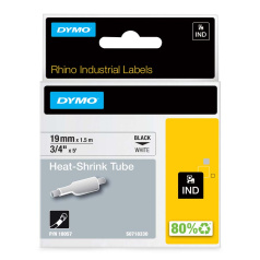 Термоусадочная трубка Dymo S0718330/18057, 19 мм, черный на белом