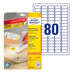 Удаляемые этикетки Avery Zweckform, белые, 35.6 x 16.9 мм, 80 этикеток на листе А4 (25 листов) [L4732REV-25]